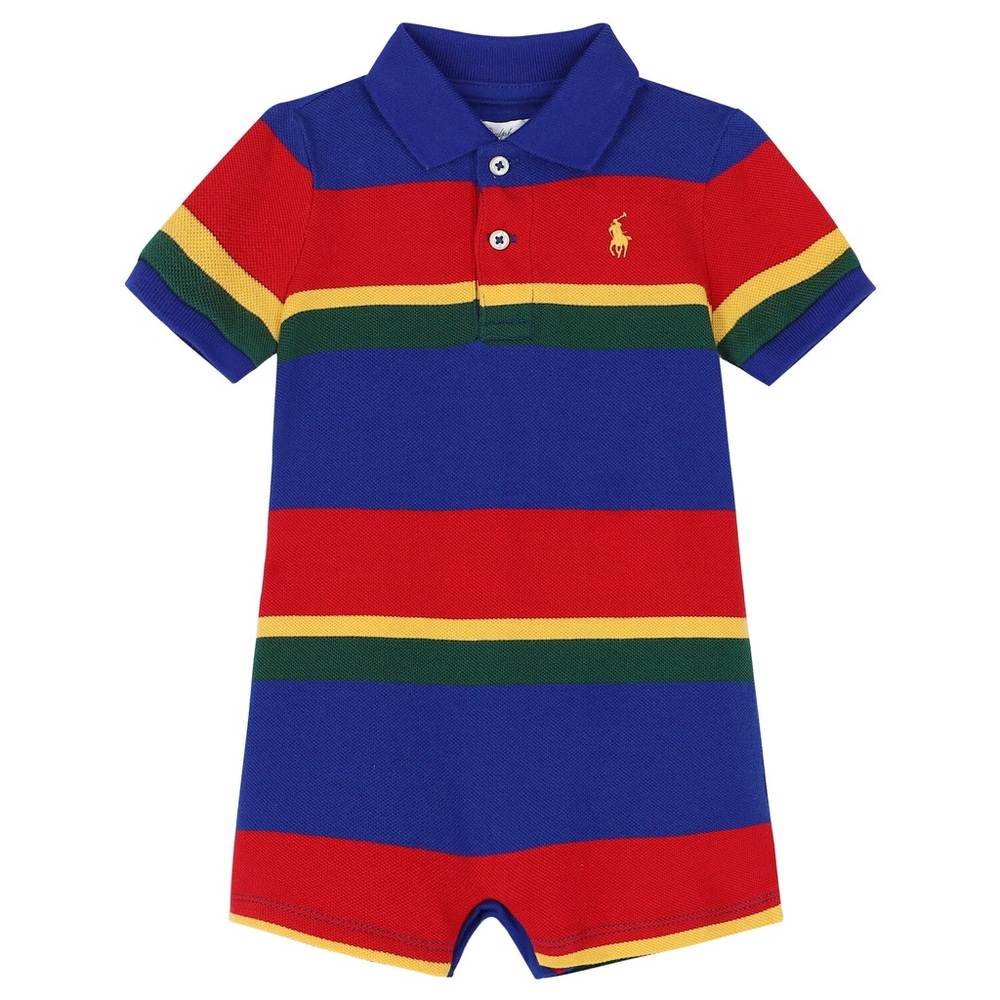 Ralph Lauren Blue, Red & Yellow Striped Baby Polo Romper 24M